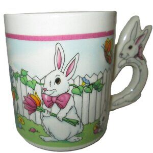 (Easter?)Bunny Hare Rabbit carrot bouquet with Bunny Hare Rabbit handle mug made